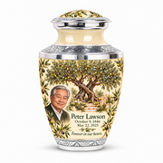 Personalized Tree of Life Tasty urn, 10 inch large Urn; matching example portrait and full memorial dates