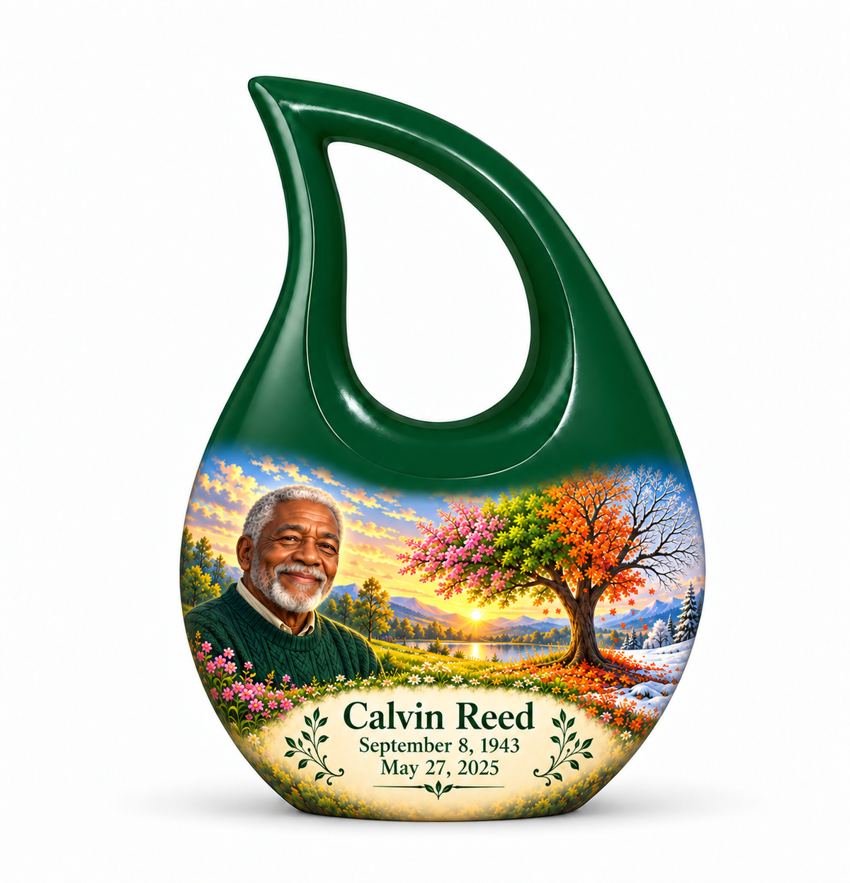 Personalized Tree of Life Cross Drop urn, 1 Keepsake 3 inch Urn; fictional portrait example