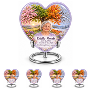 Personalized Tree of Life Heart urn, 10 inch large Urn with 4 Keepsake 3 Inch Urns; fictional portrait example