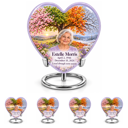 Personalized Tree of Life Heart urn, 10 inch large Urn with 4 Keepsake 3 Inch Urns; fictional portrait example